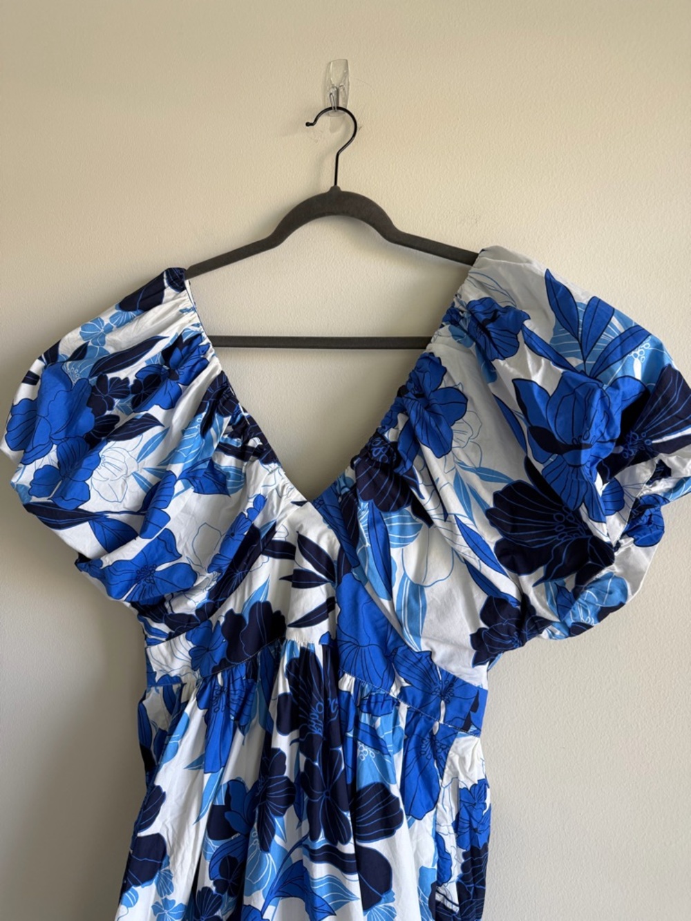 J.Crew Cecily Dress Painted Floral Print Blue Puff Sleeve Maxi Size 12 - Picture 6 of 14